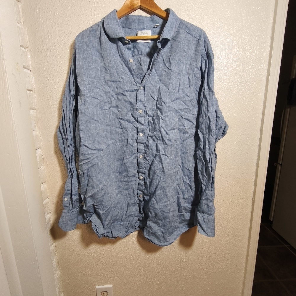 Baird McNutt Men's 100% Linen Button Down Collared Shirt sz 3XB Blue Coastal